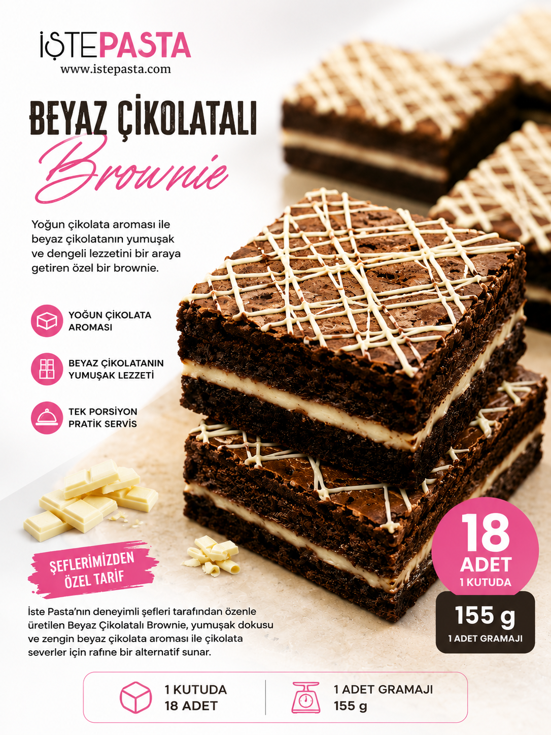 Beyaz Çikolatalı Brownie  – 1 Kutu ( 18 Adet )