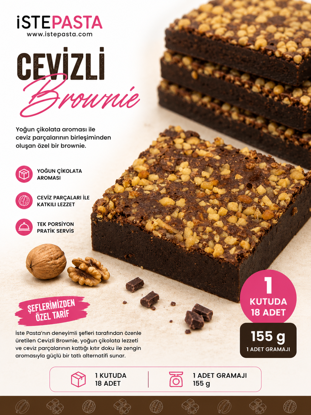 Cevizli Brownie – 1 Kutu (  18 Adet )