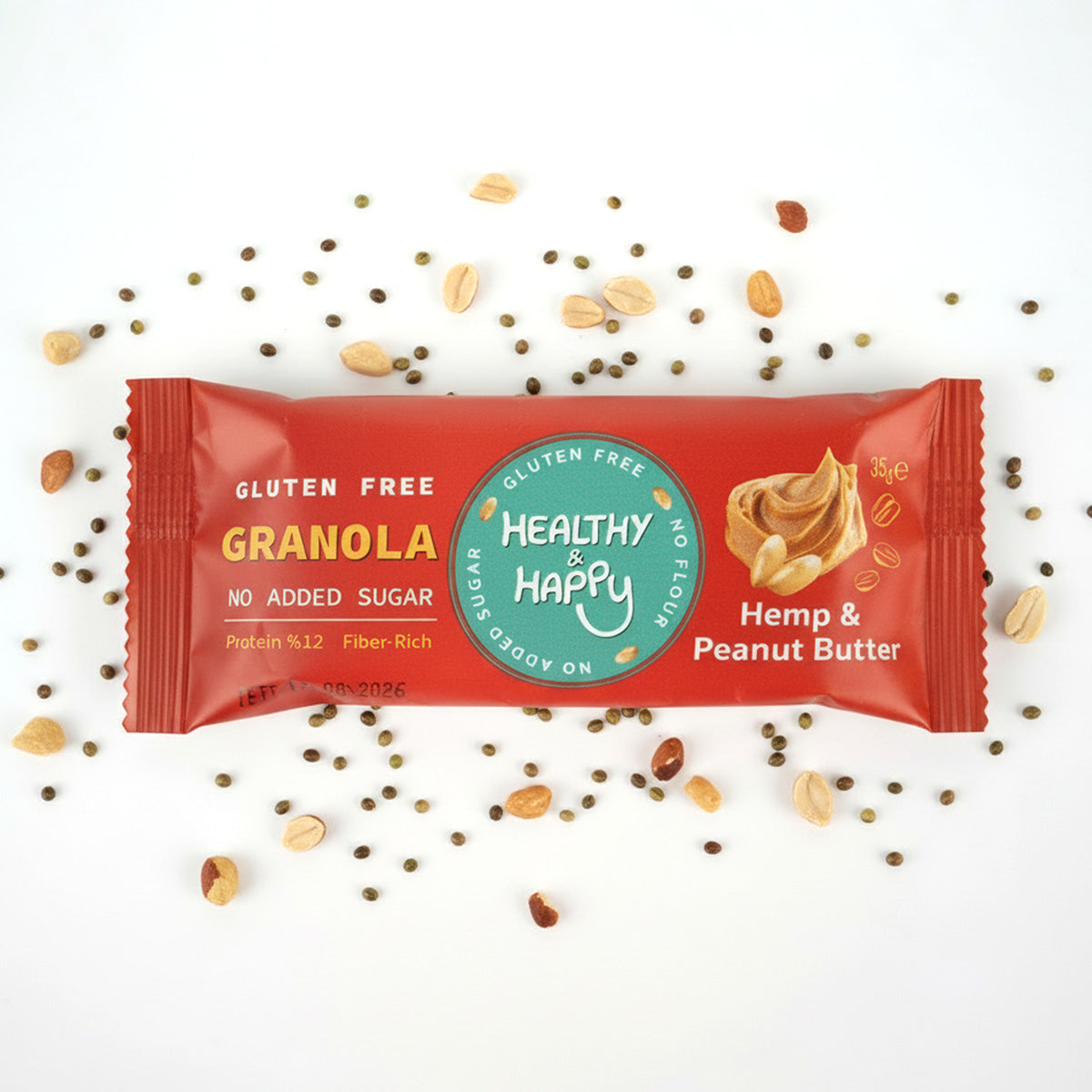 Glutensiz Hemp & Peanut Granola Bar – 35 g (30 Adet / Kutu)