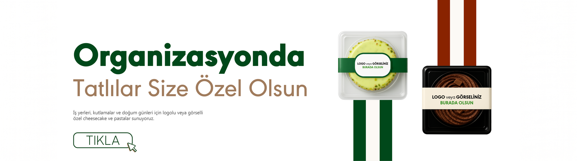 İştepasta organizasyon için logolu özel pasta ve cheesecake