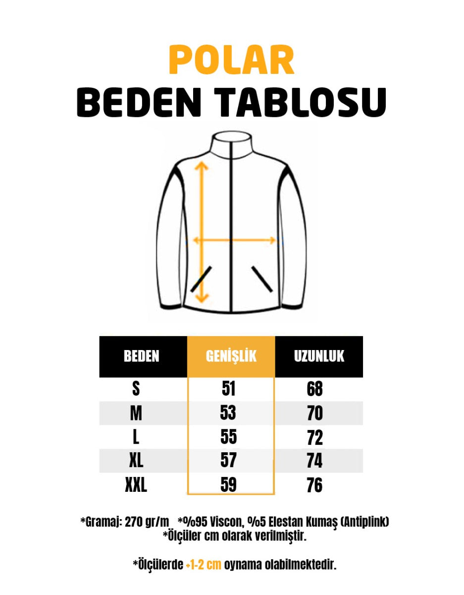 Nakış Baskılı Fermuarlı Polar - Siyah